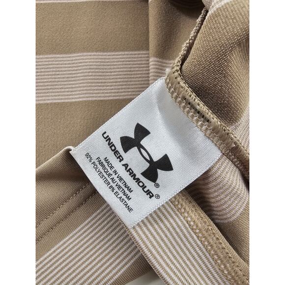 Under armour size XXL brown tan striped performance polo heat gear short sleeve - Picture 5 of 7